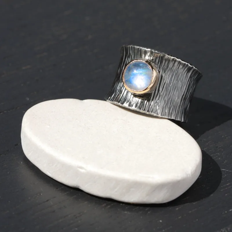 Moonstone Mixed Silver and 14k Gold Ring - RIPPLE
