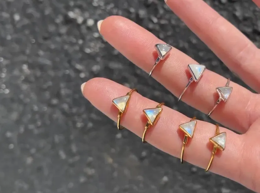 Moonstone Triangle Raw Stone Ring (Size 5, 6)