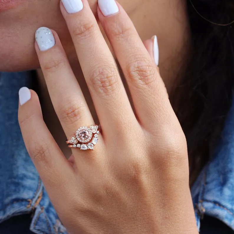 Moostone & Diamonds nesting wedding band, Gaia