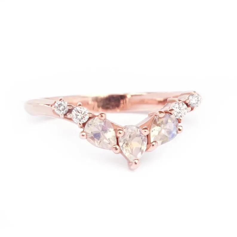 Moostone & Diamonds nesting wedding band, Gaia