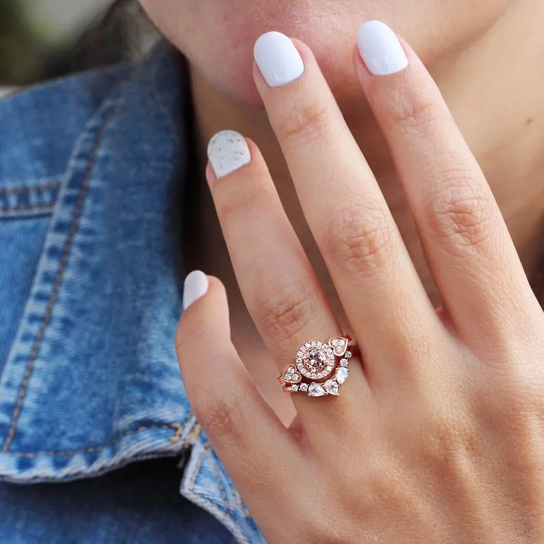 Moostone & Diamonds nesting wedding band, Gaia