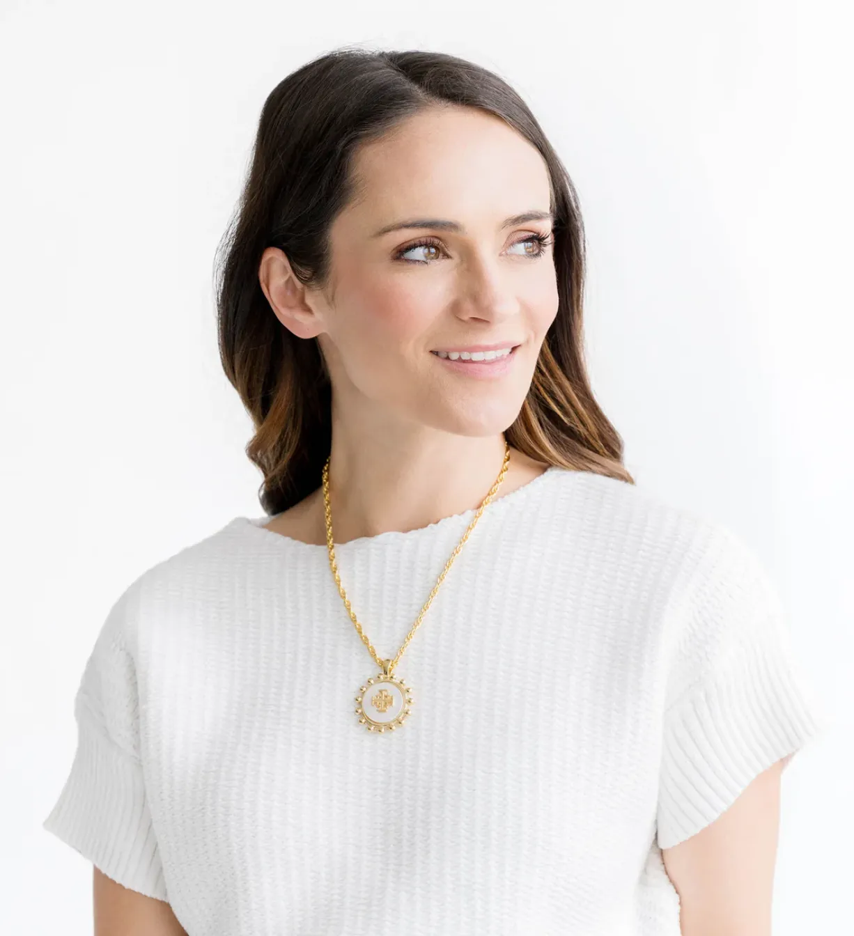 M.O.P. Jerusalem Cross Pendant Chain Necklace