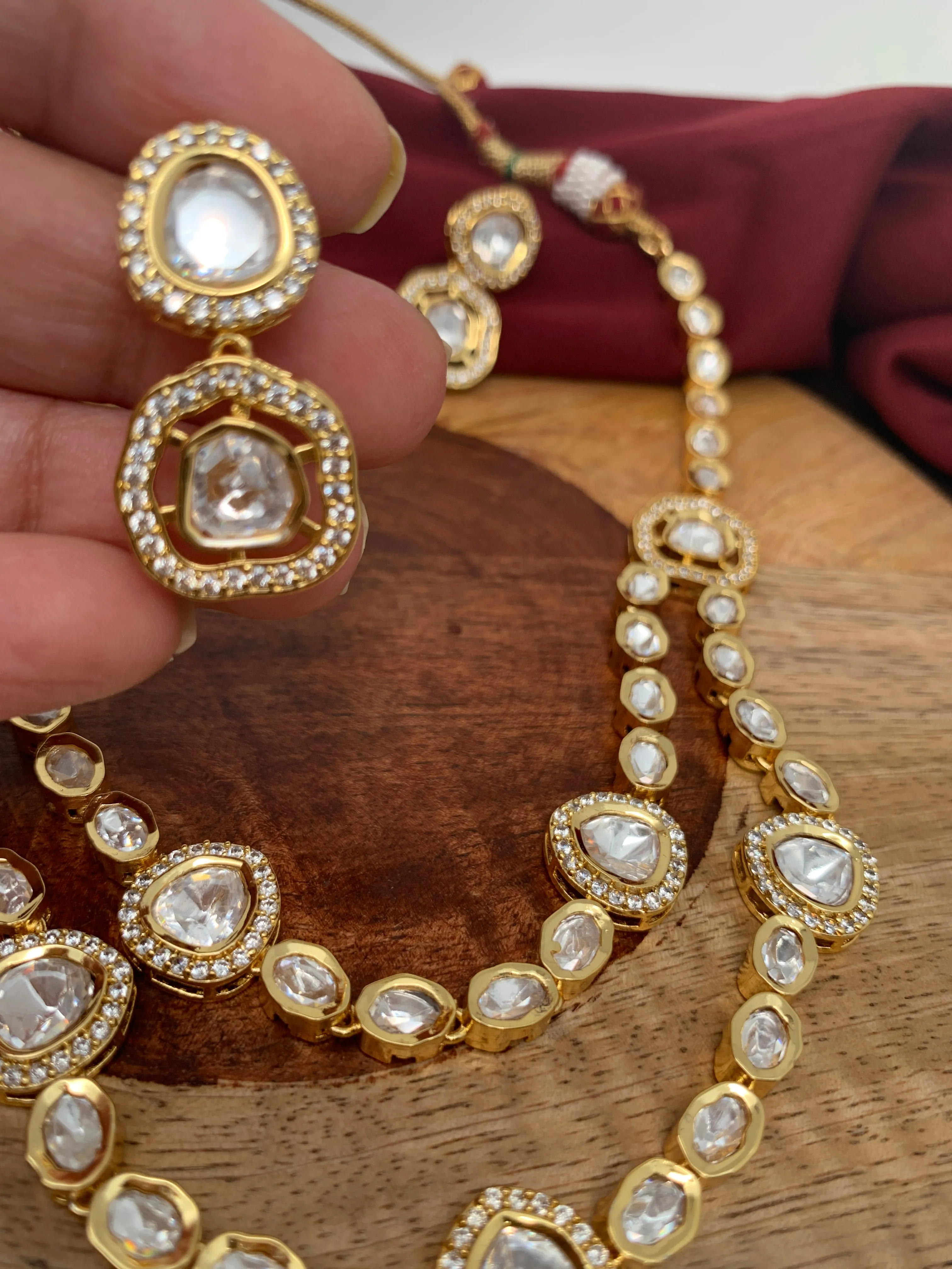 Mossanite Uncut Diamond Finish Short Necklace
