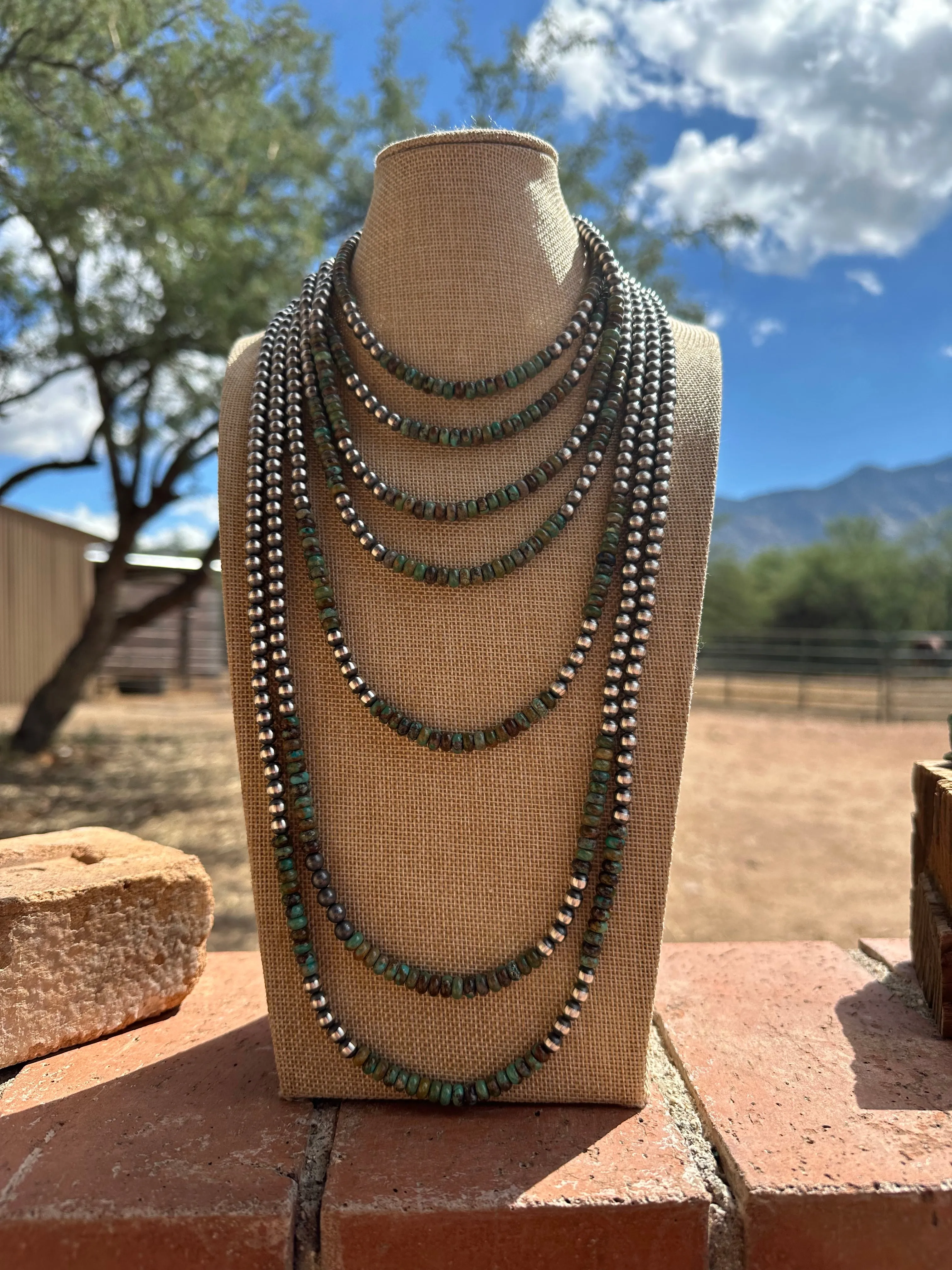 Navajo made 6mm Sterling Silver Pearls with Royston Turquoise