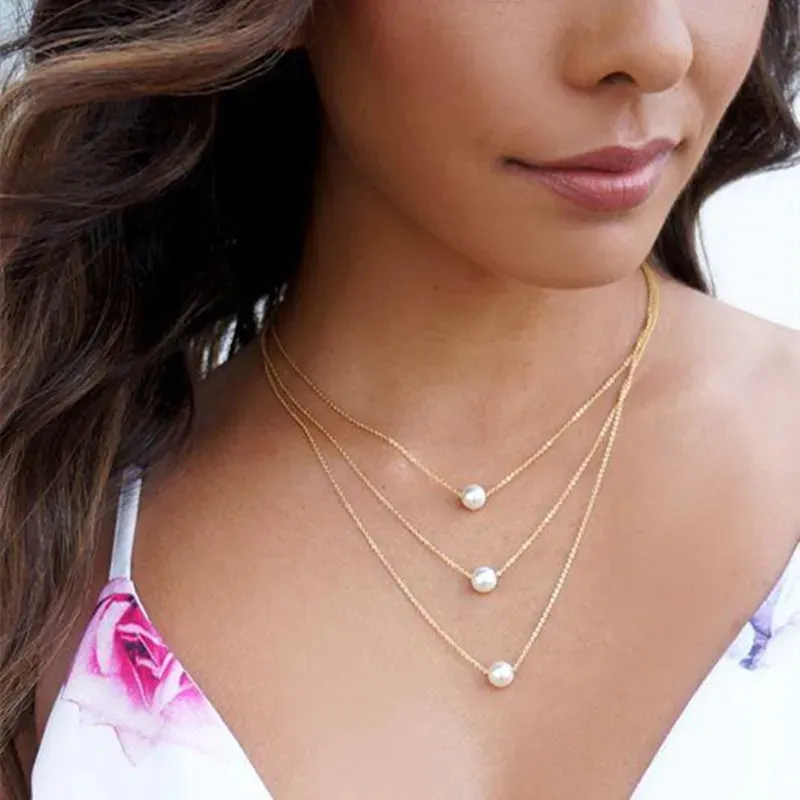 New Double Layer Necklace For Women Imitation Pearl Crystal Heart Pendant Chokers Necklaces Girls Gift Bohemia Cheap Jewelry