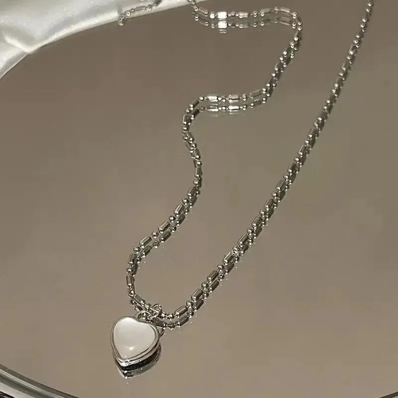 New Double Layer Necklace For Women Imitation Pearl Crystal Heart Pendant Chokers Necklaces Girls Gift Bohemia Cheap Jewelry