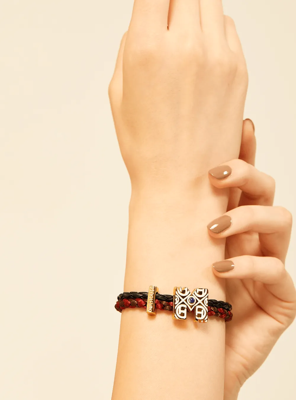 OH Dopamine Bond Bracelet in Moulin Maroon, Gold Finish