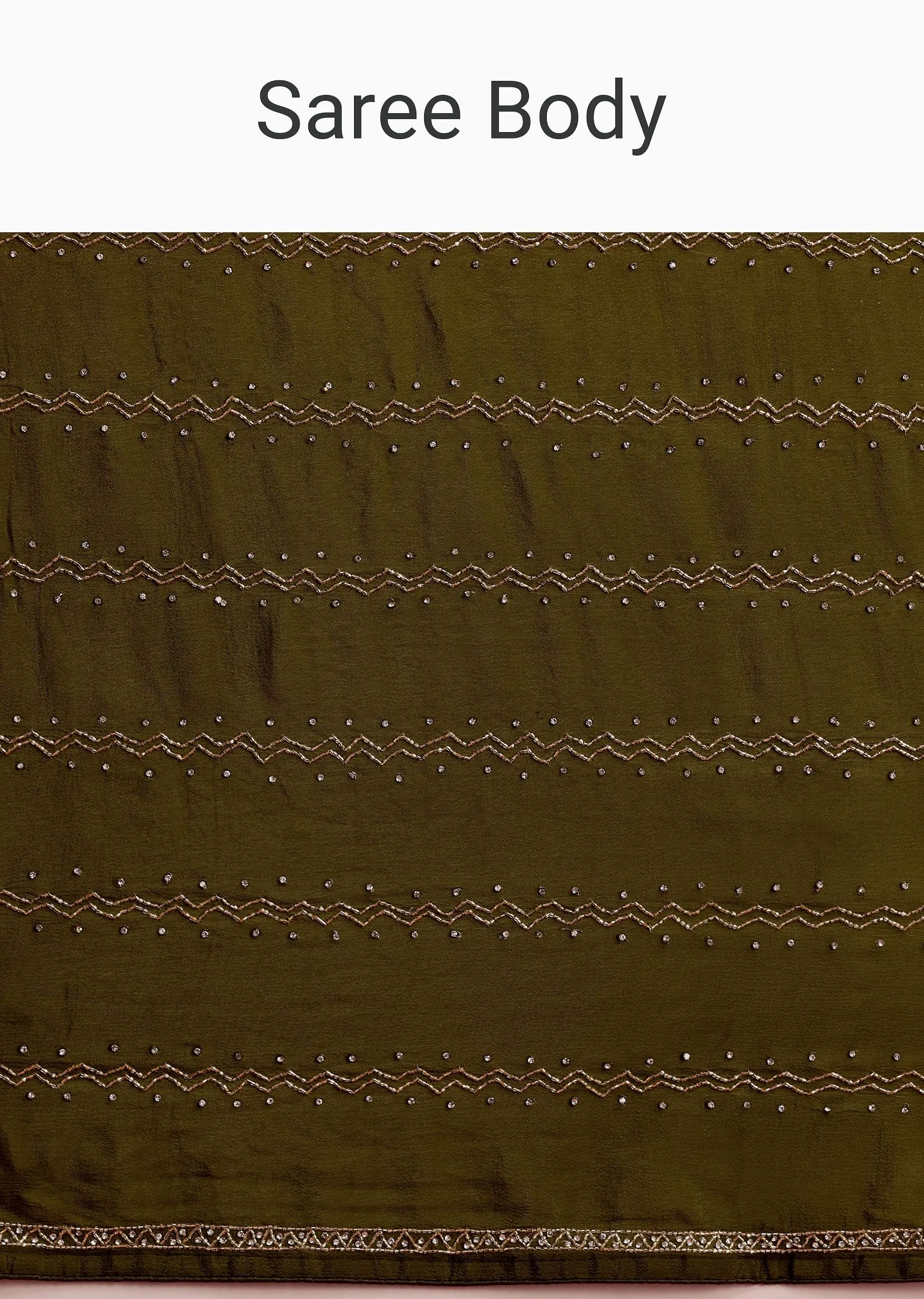 Olive Green Dual Shaded Chinon Saree With Cutdana Work