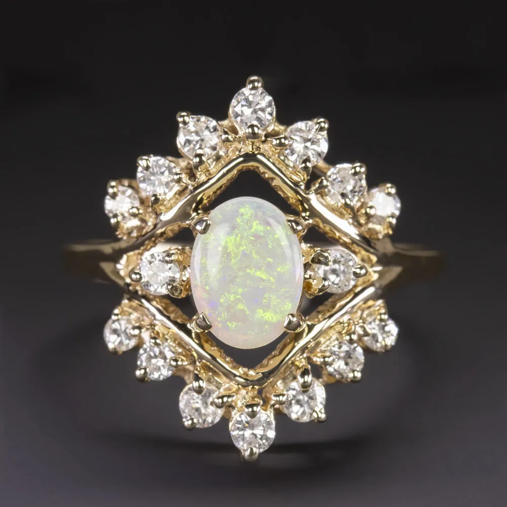 OPAL DIAMOND COCKTAIL RING 14k YELLOW GOLD STATEMENT BIG NATURAL GEMSTONE OVAL