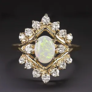 OPAL DIAMOND COCKTAIL RING 14k YELLOW GOLD STATEMENT BIG NATURAL GEMSTONE OVAL