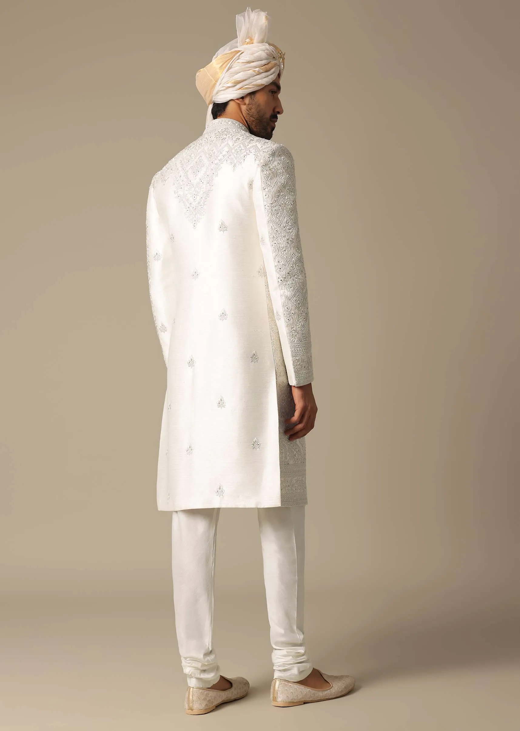 Opulent White Silk Sherwani Set