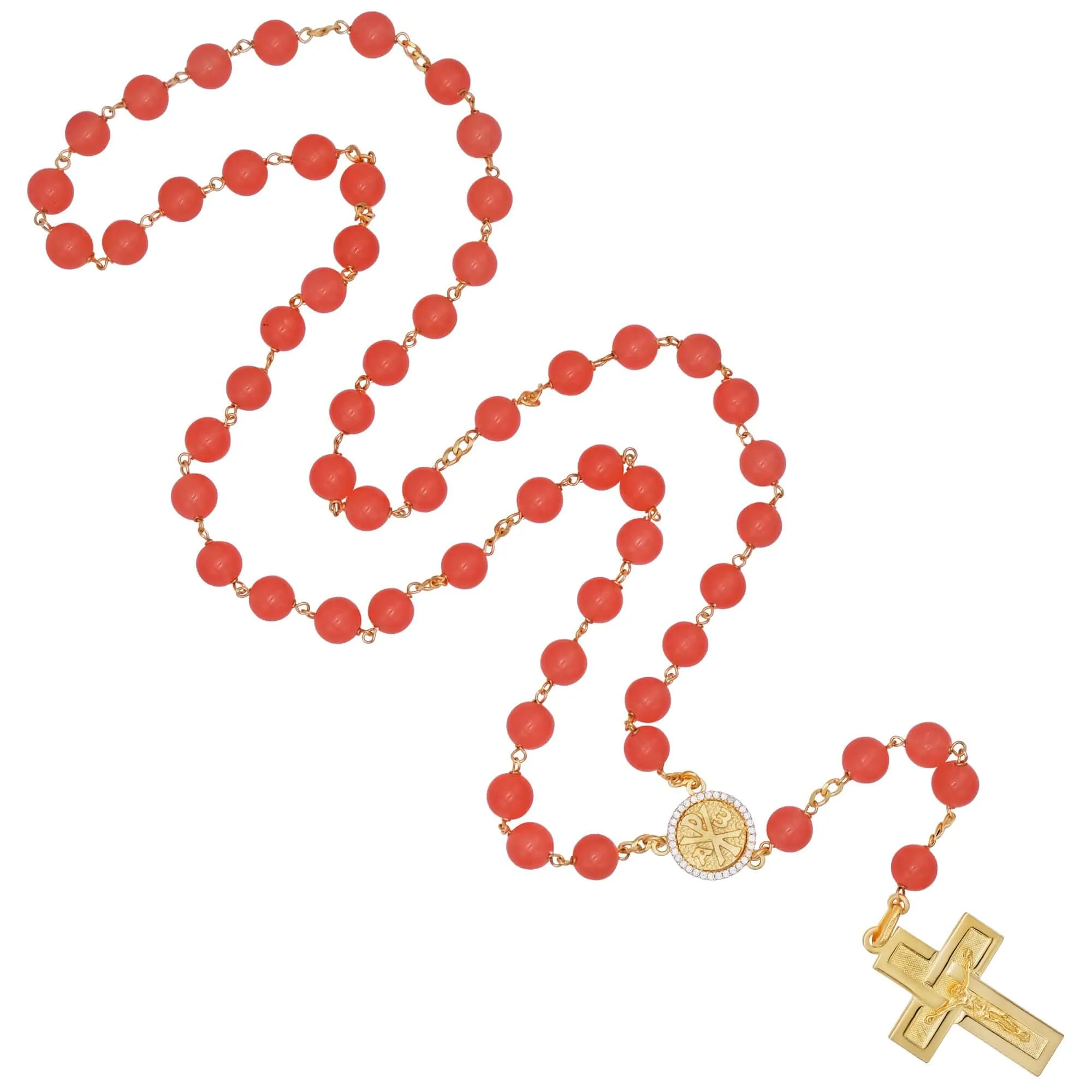 ORANGE AGATE BEADS ROSARY - VERMEIL SILVER