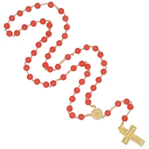 ORANGE AGATE BEADS ROSARY - VERMEIL SILVER