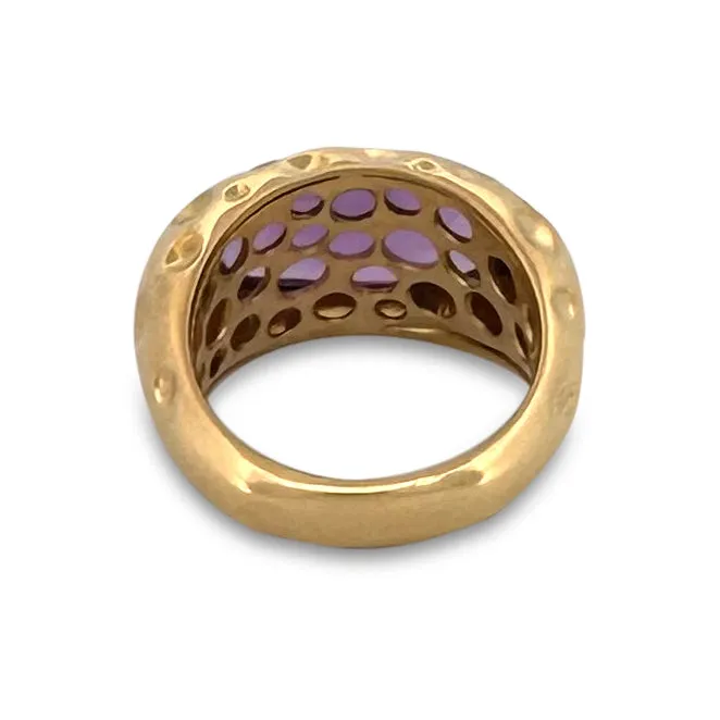 Oval Cabochon Amethyst & Round Brilliant Diamond Cocktail Ring in 18k Yellow Gold