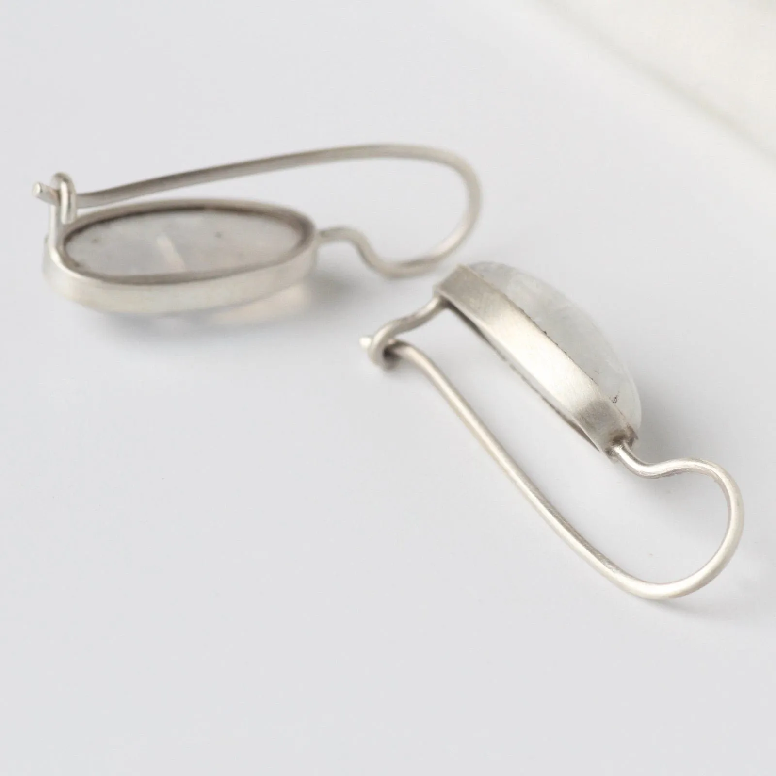 Oval Cabochon Rainbow Moonstone Drop Earrings