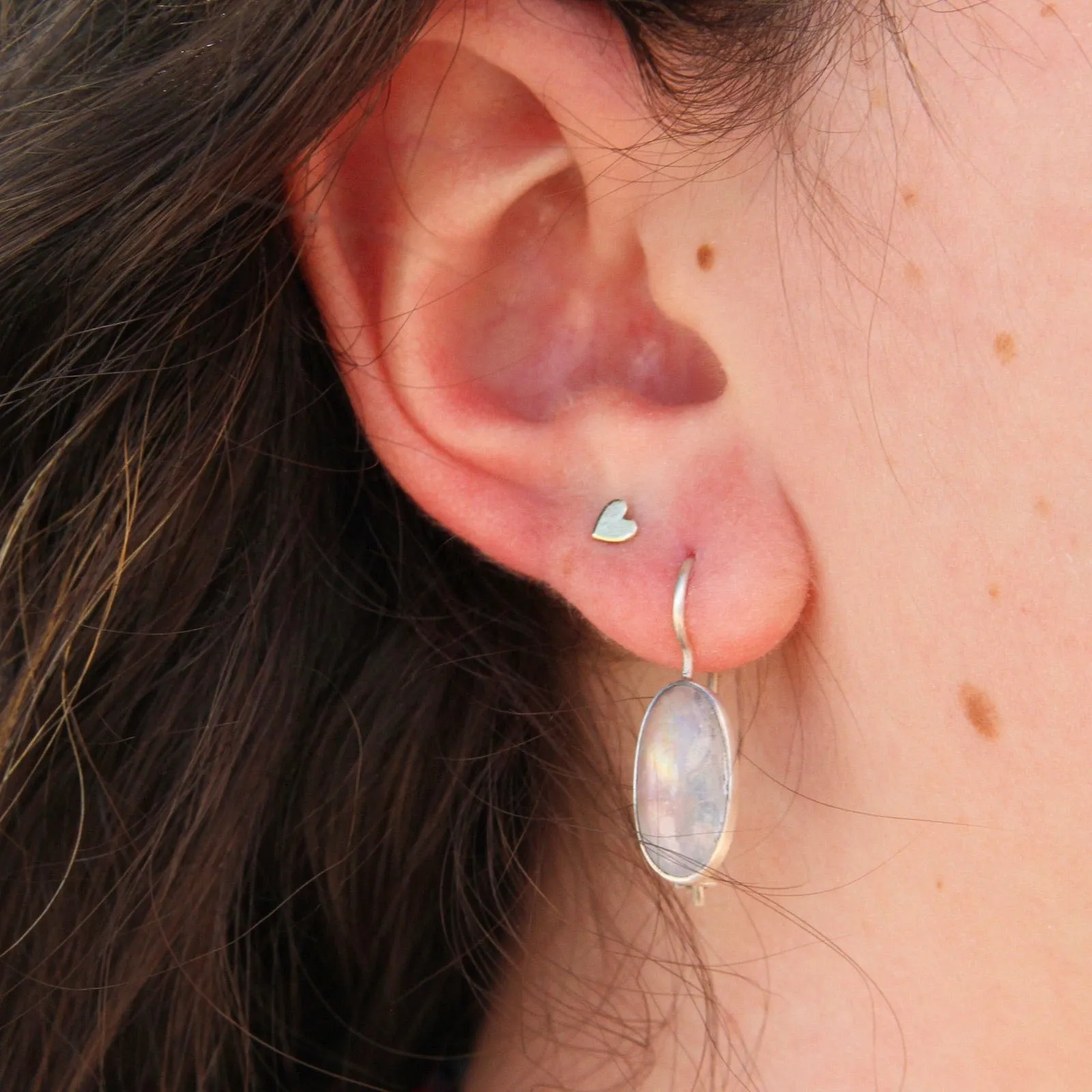 Oval Cabochon Rainbow Moonstone Drop Earrings
