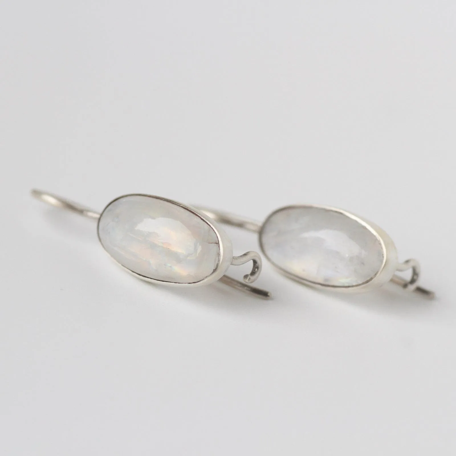 Oval Cabochon Rainbow Moonstone Drop Earrings