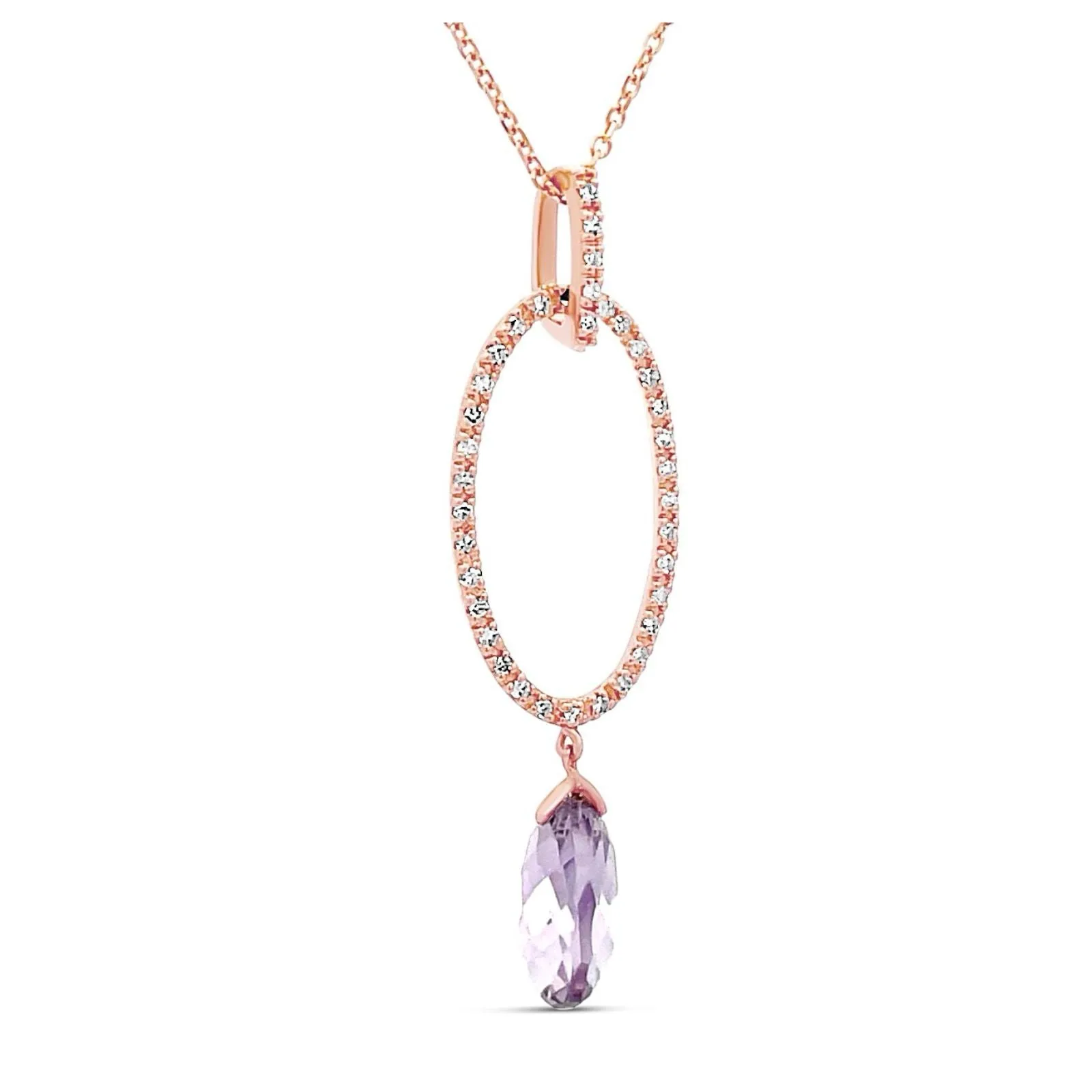 Oval Rose-Gold Diamond Drop Pendant With Amethyst