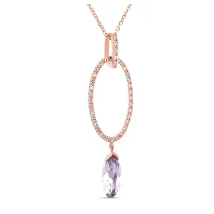 Oval Rose-Gold Diamond Drop Pendant With Amethyst