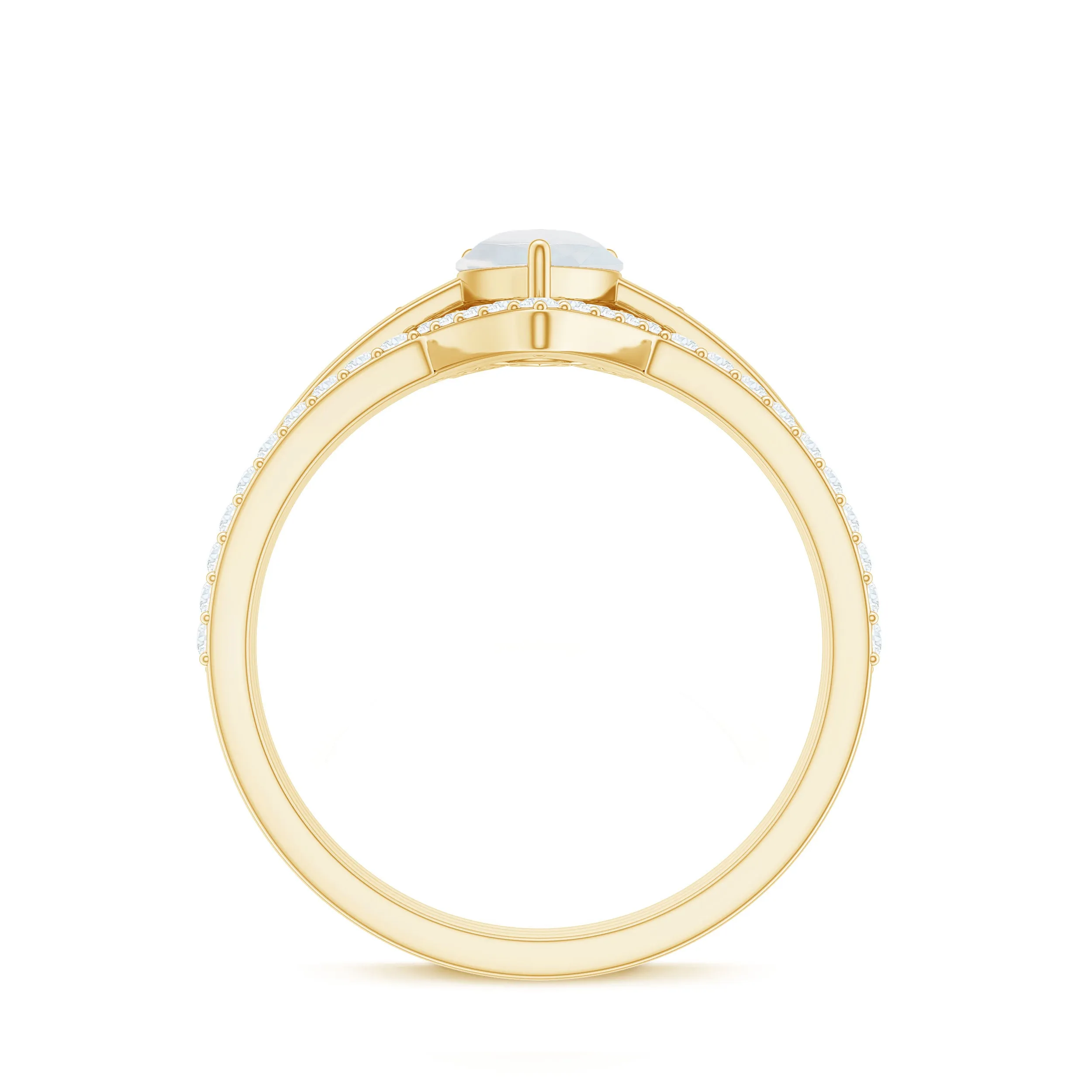 Pear Cut Moonstone Trio Wedding Ring Set with Moissanite