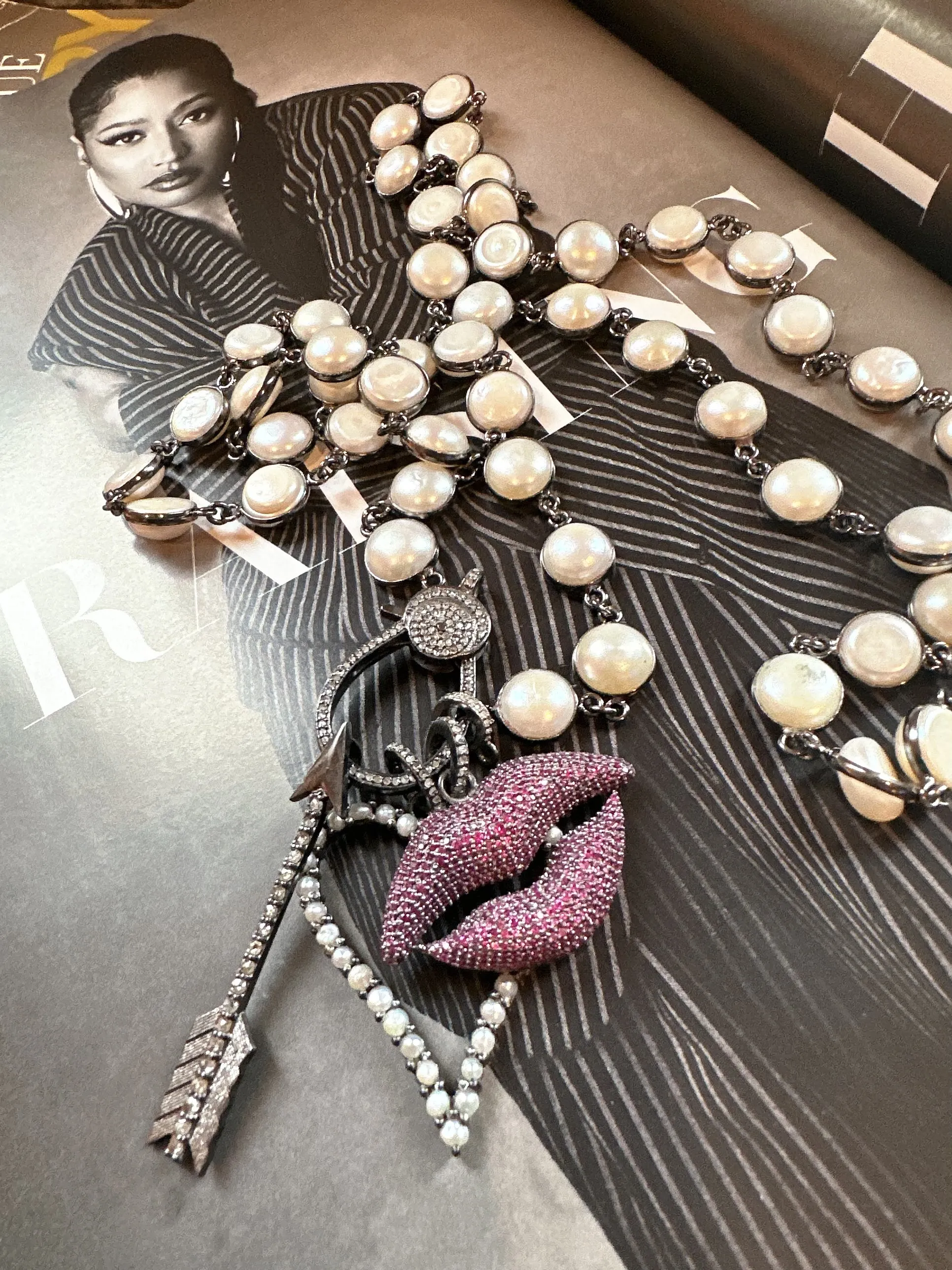 Pearl Necklace with Pave Diamond Lock