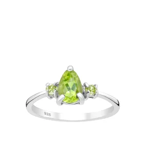 Peridot Three Stone Birthstone Ring 925 Sterling Silver Pear Shape Designer Luxury Dainty Jewelry KESLEY