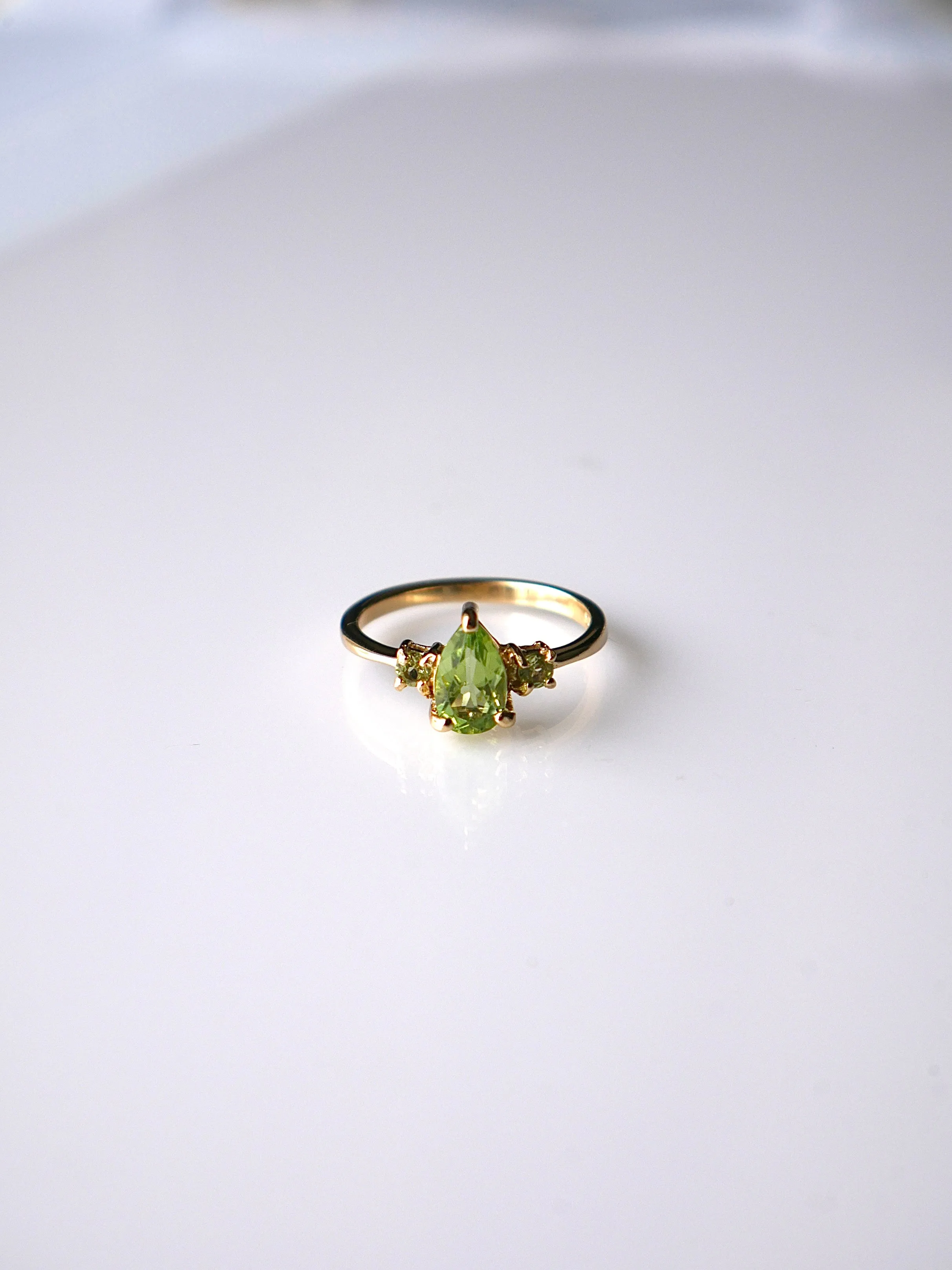 Peridot Three Stone Birthstone Ring 925 Sterling Silver Pear Shape Designer Luxury Dainty Jewelry KESLEY