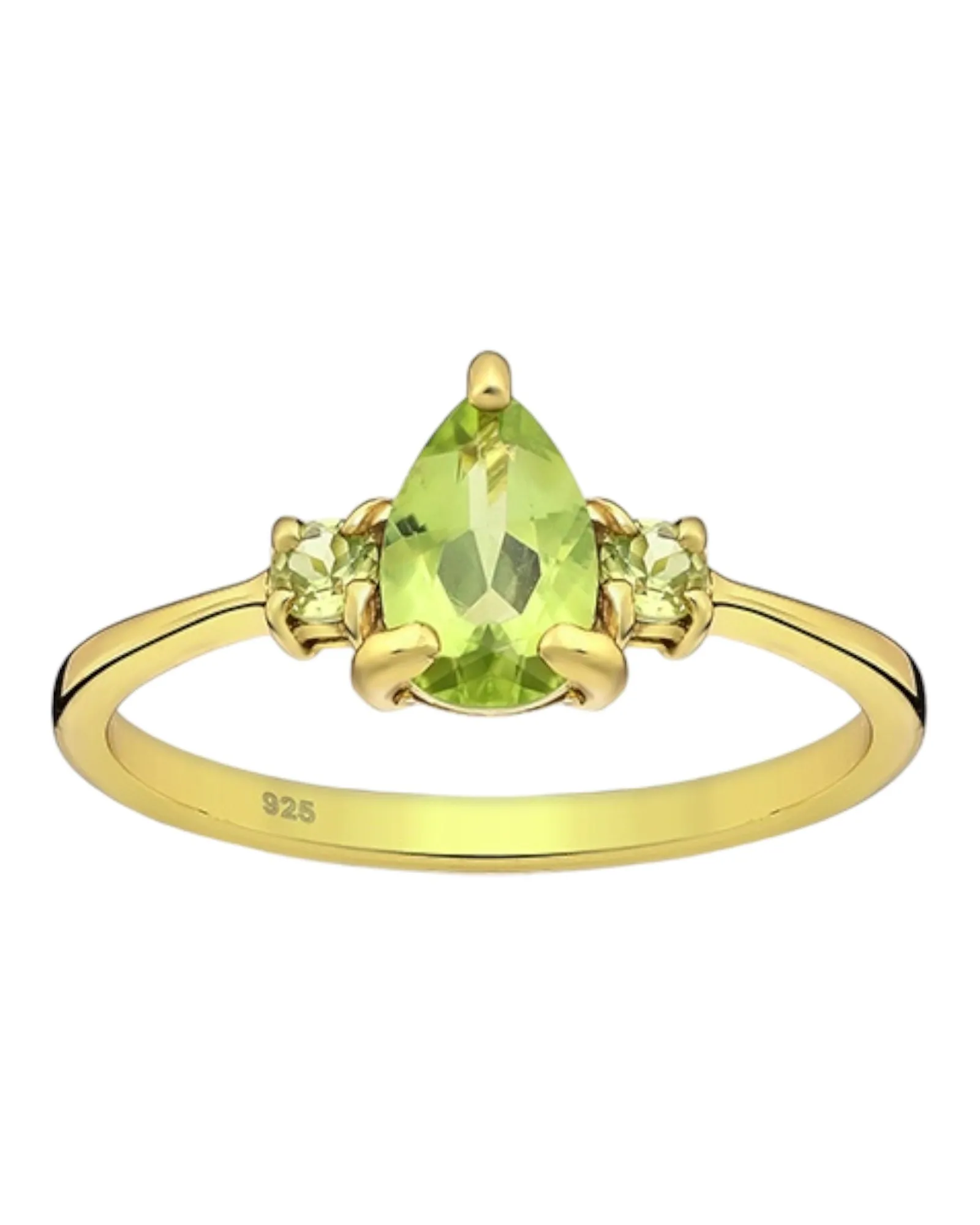 Peridot Three Stone Birthstone Ring 925 Sterling Silver Pear Shape Designer Luxury Dainty Jewelry KESLEY