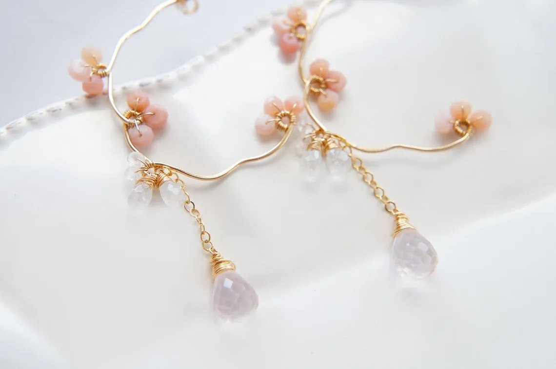 Pink Opal and Rose Quartz Earrings by Yukojewelry