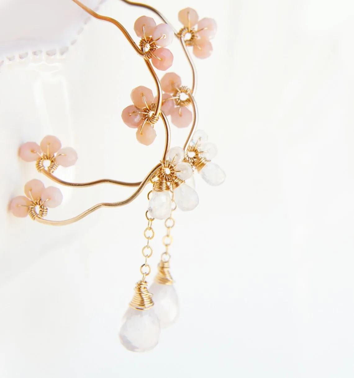 Pink Opal and Rose Quartz Earrings by Yukojewelry
