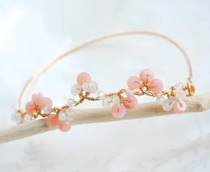 Pink Opal Floral Gold Wire Bangle