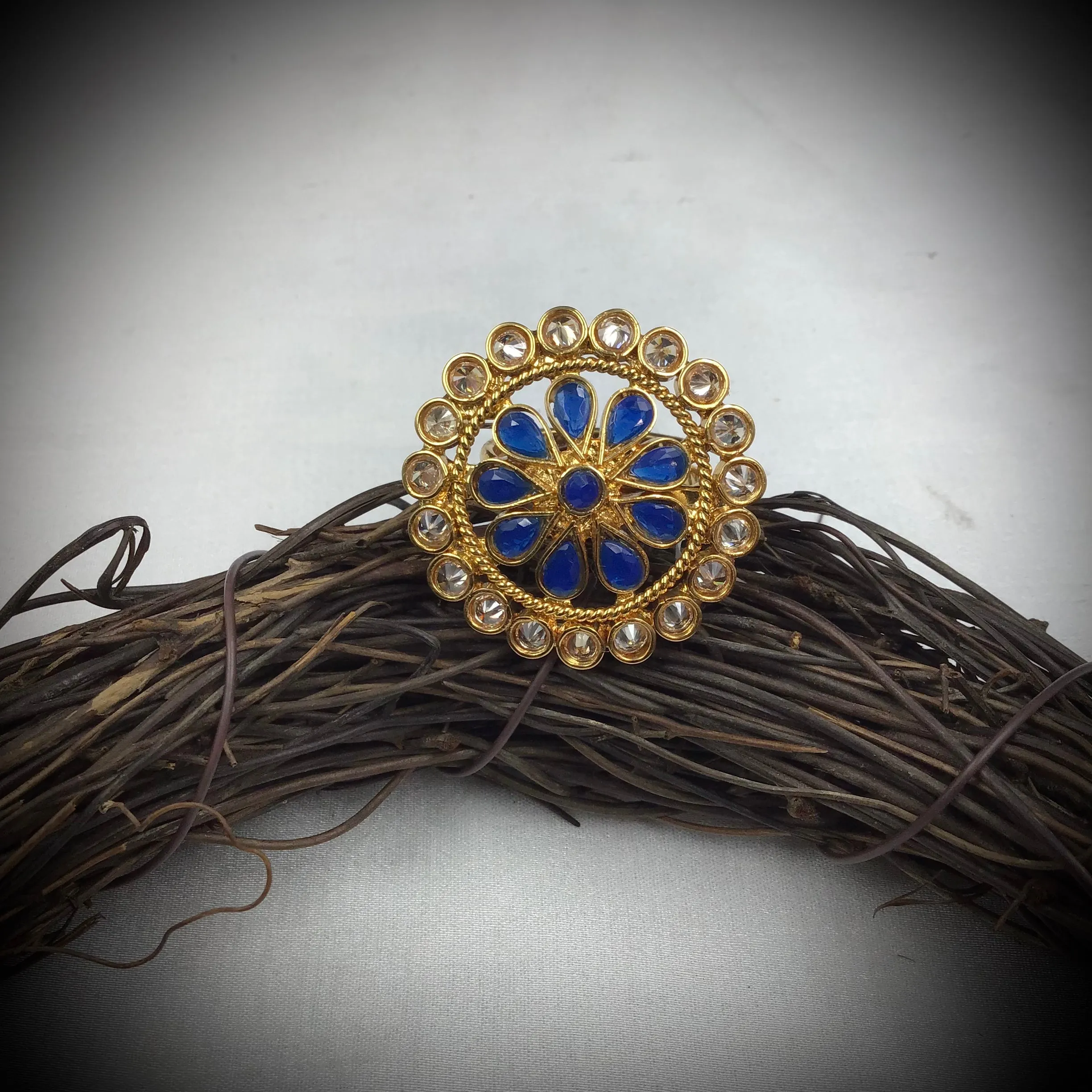 Polki Cocktail Adjustable Blue Ring 3187-7252