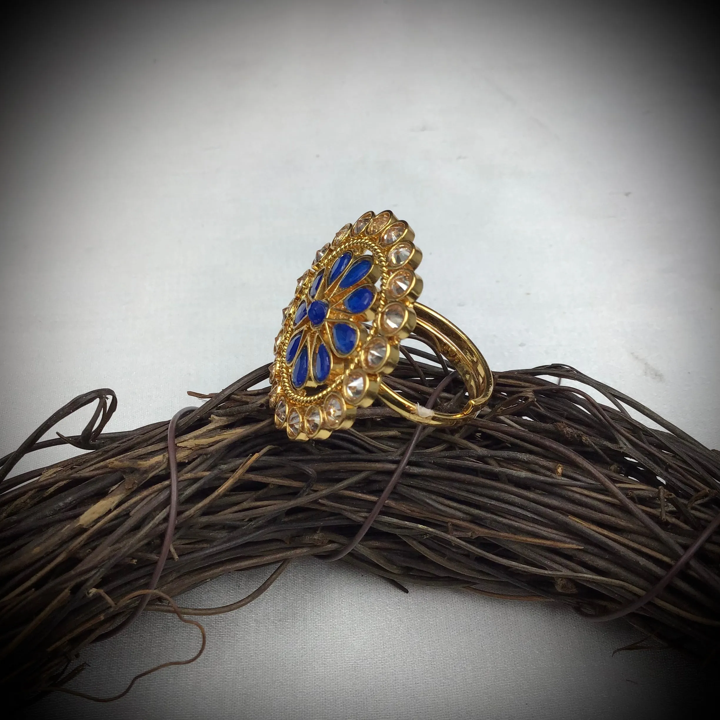 Polki Cocktail Adjustable Blue Ring 3187-7252