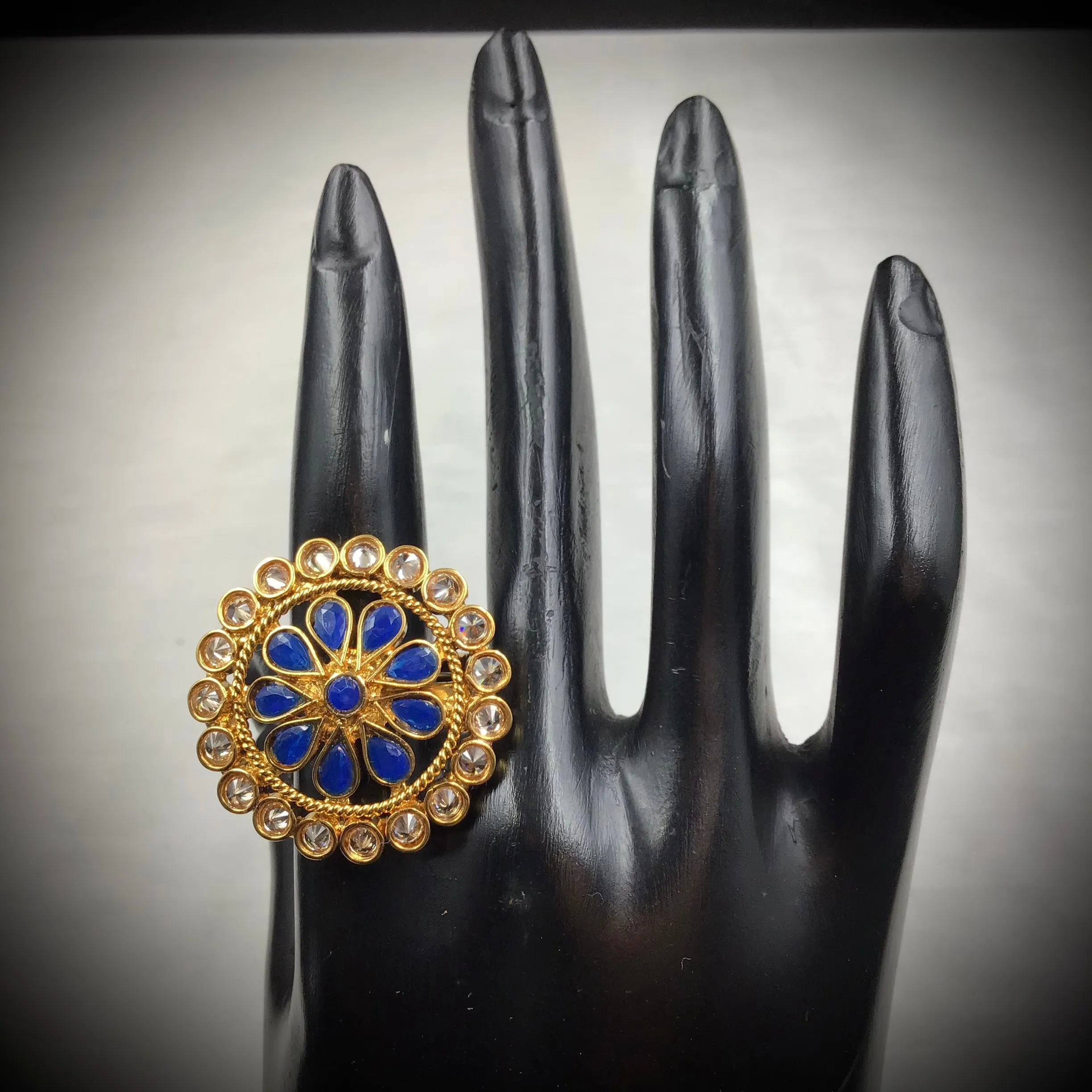 Polki Cocktail Adjustable Blue Ring 3187-7252