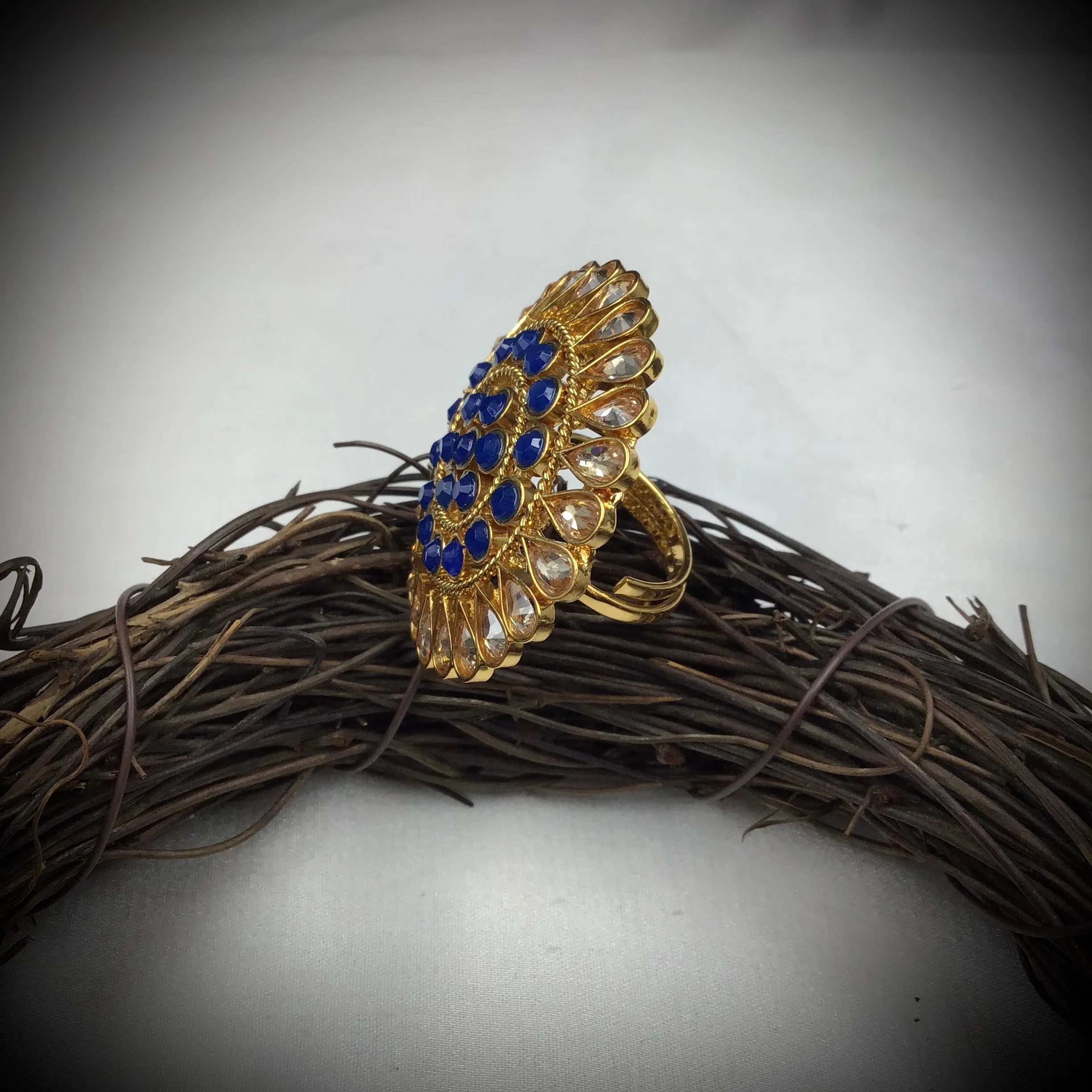 Polki Cocktail Adjustable Blue Ring 3224-7289