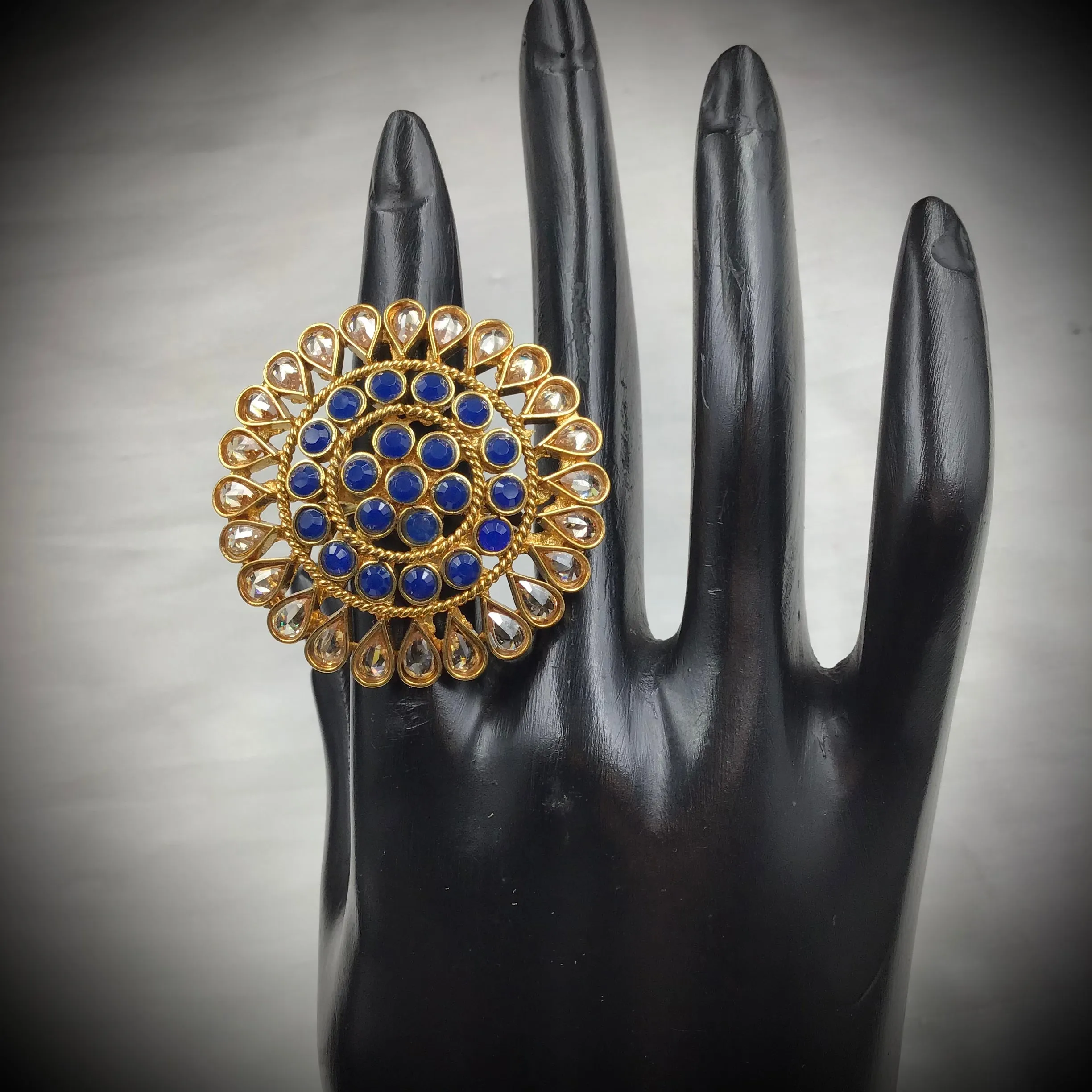 Polki Cocktail Adjustable Blue Ring 3224-7289