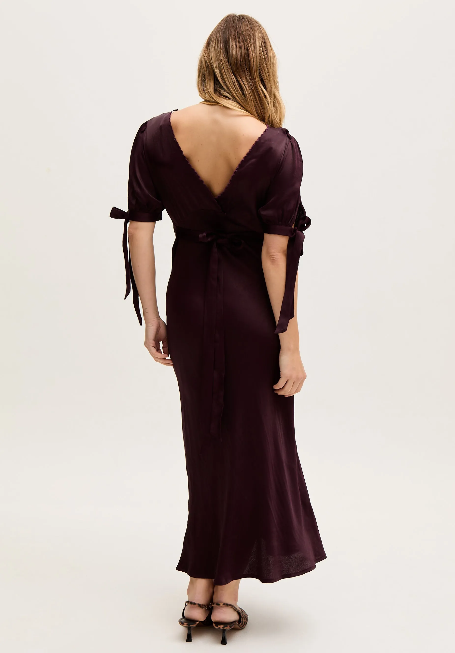 Princess Bias Cut Embroidered Maxi Dress In Purple
