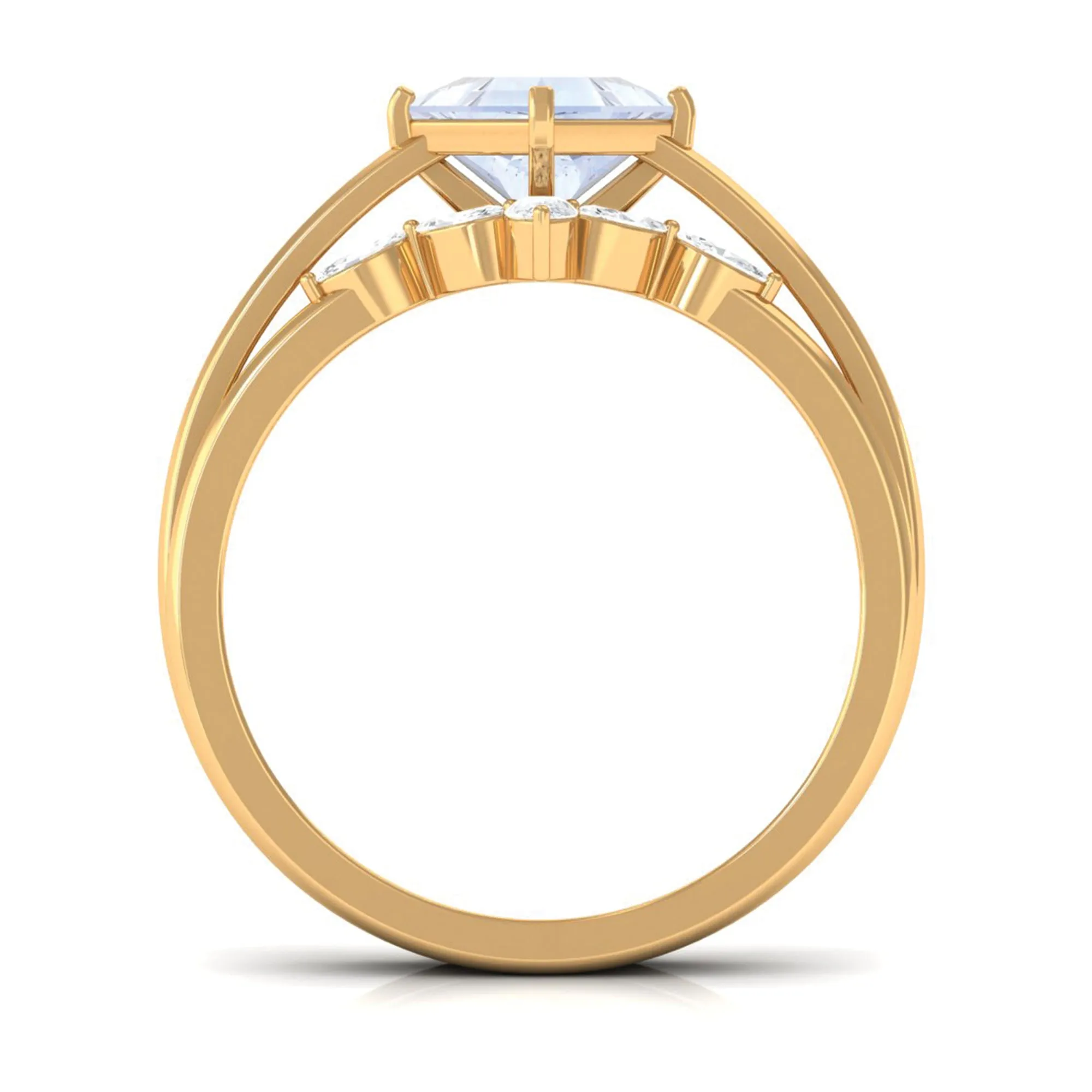 Princess Cut Moonstone and Diamond Solitaire Ring Set