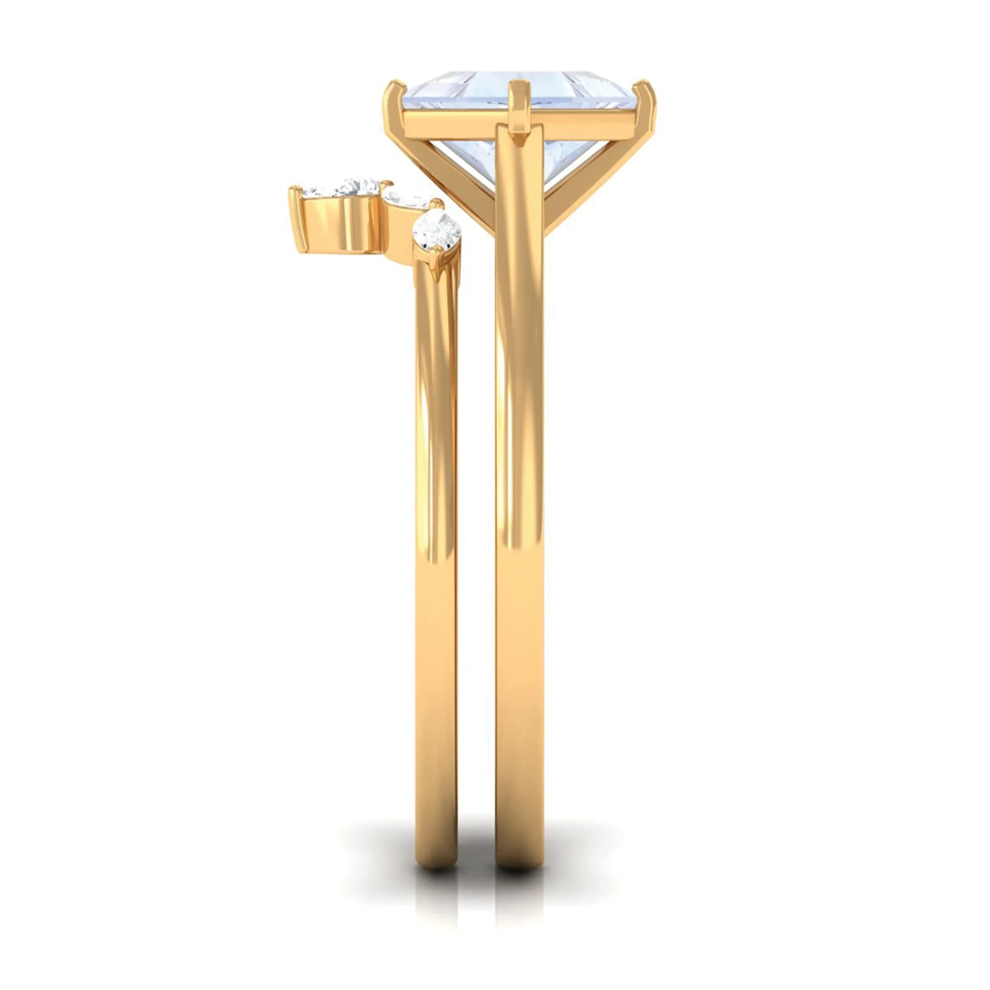 Princess Cut Moonstone and Diamond Solitaire Ring Set