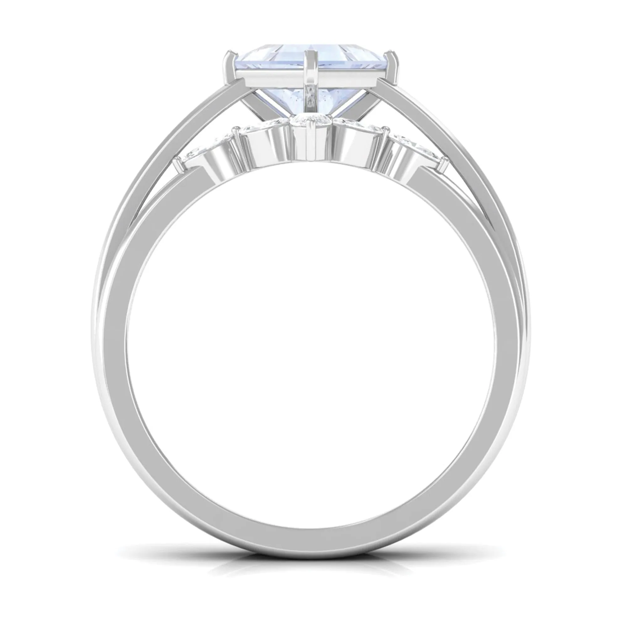 Princess Cut Moonstone and Diamond Solitaire Ring Set