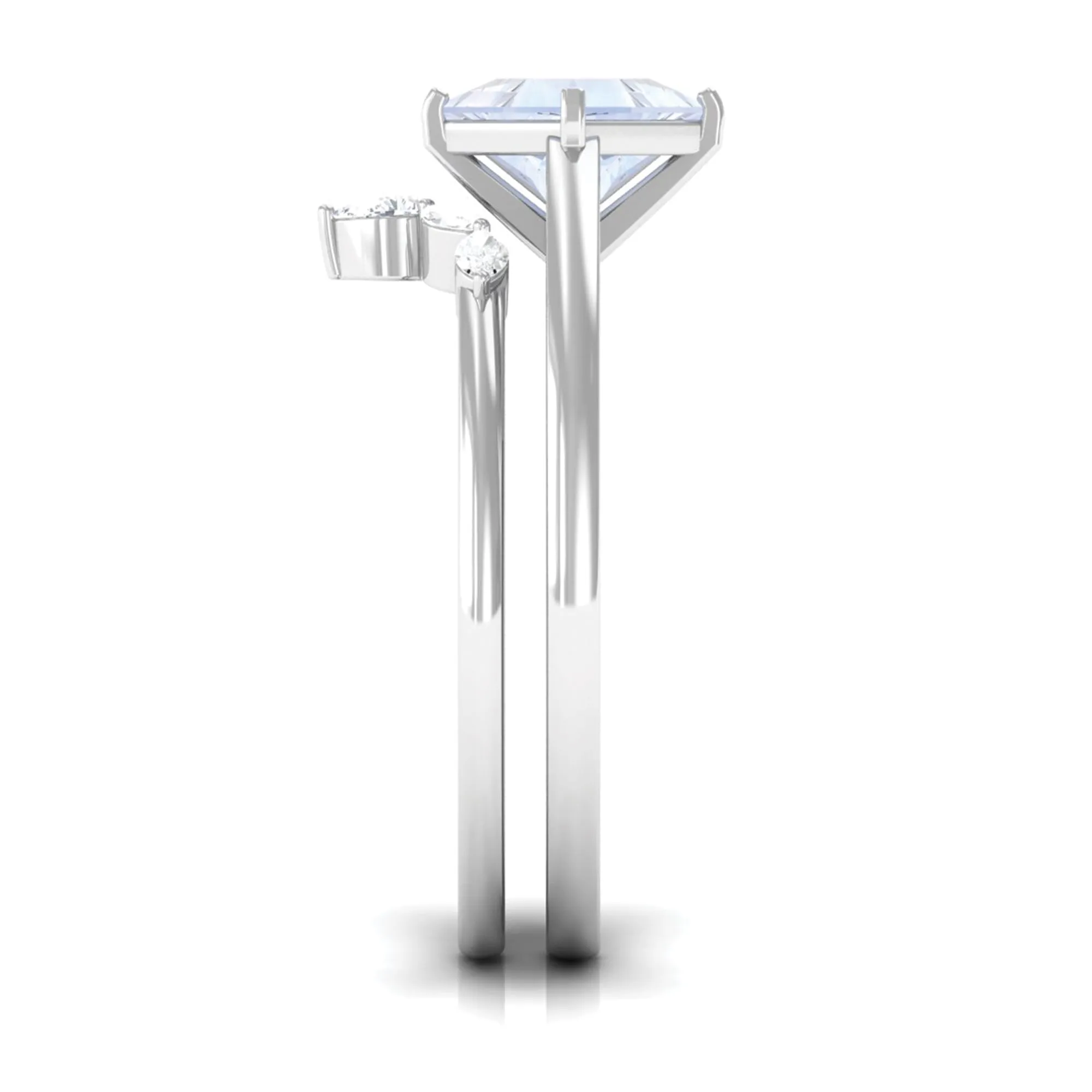 Princess Cut Moonstone and Diamond Solitaire Ring Set