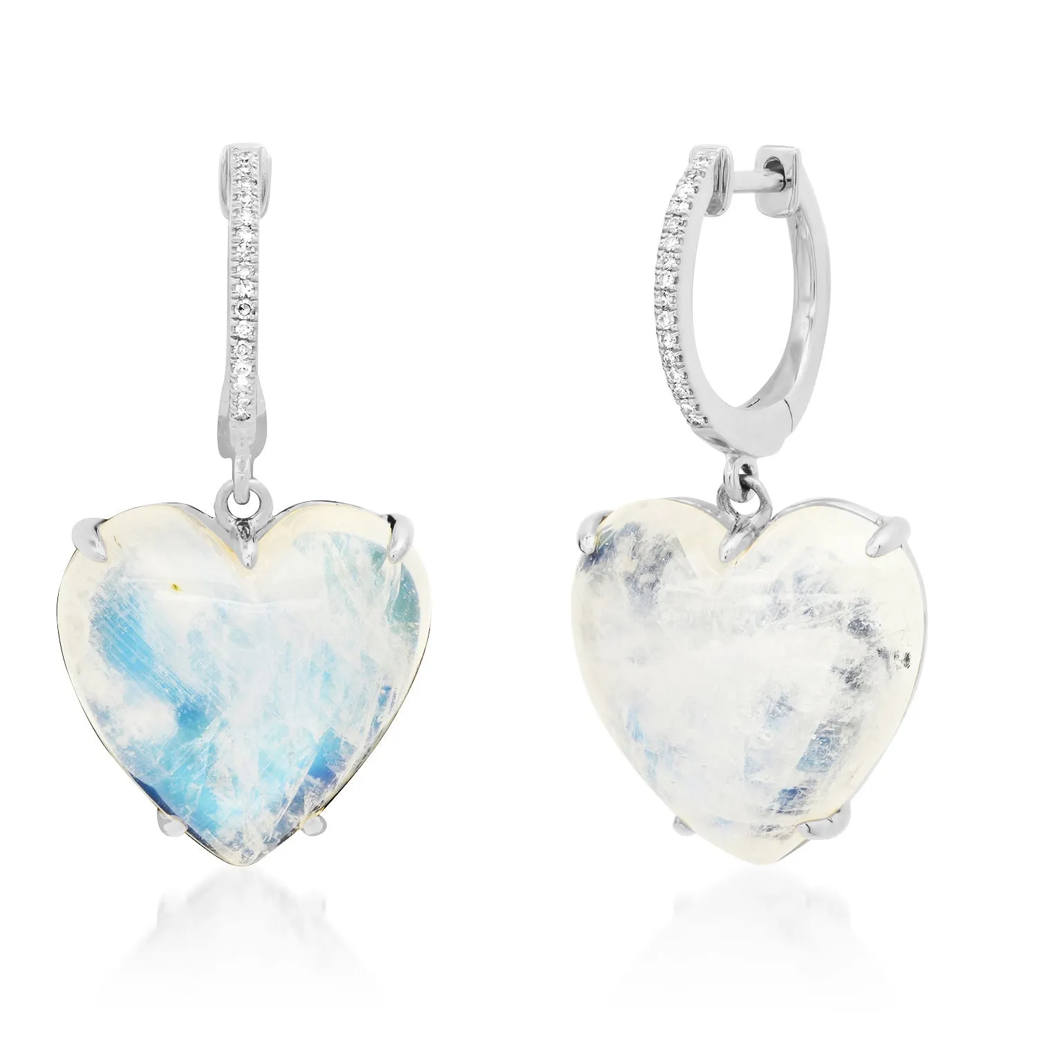 Puffy Moonstone & Diamond Drop Earrings