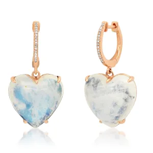 Puffy Moonstone & Diamond Drop Earrings