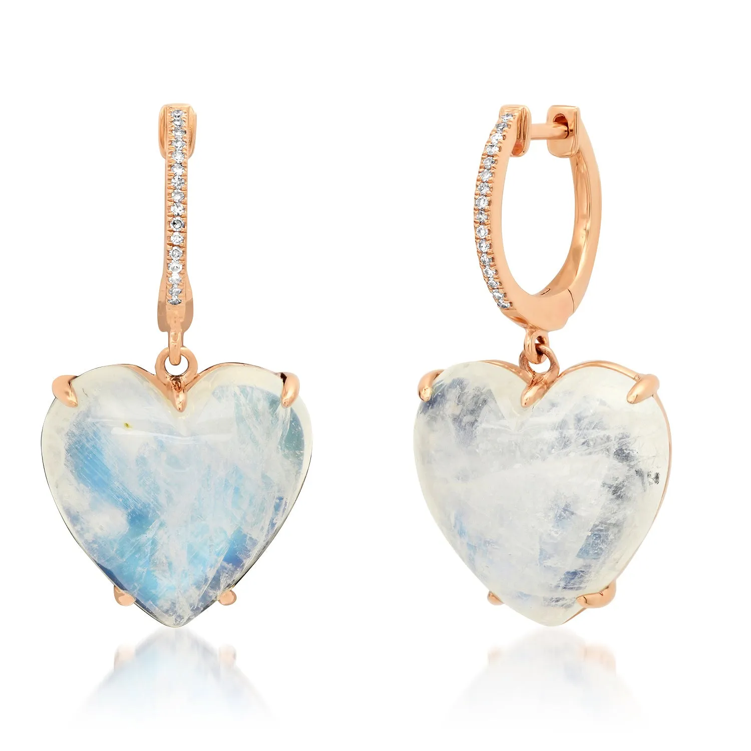 Puffy Moonstone & Diamond Drop Earrings
