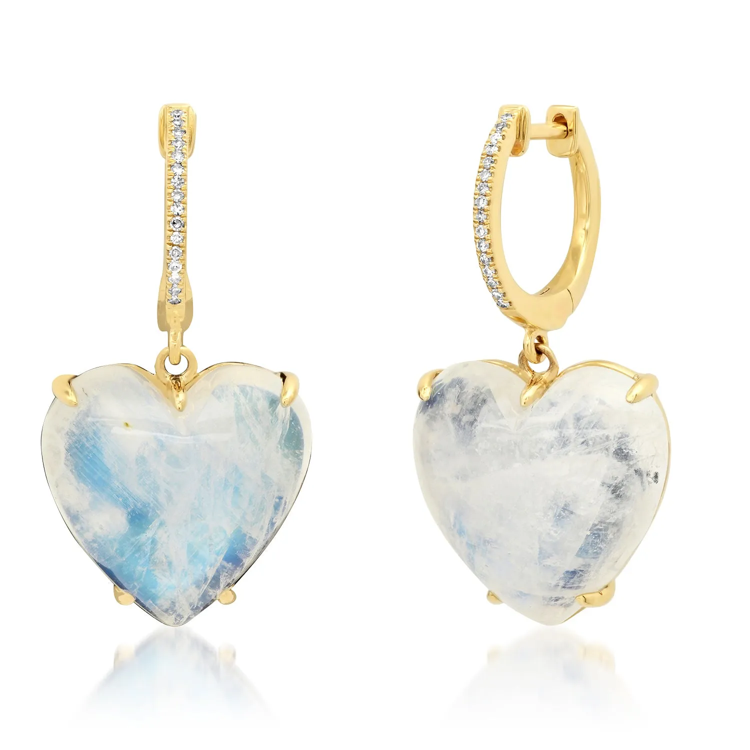 Puffy Moonstone & Diamond Drop Earrings