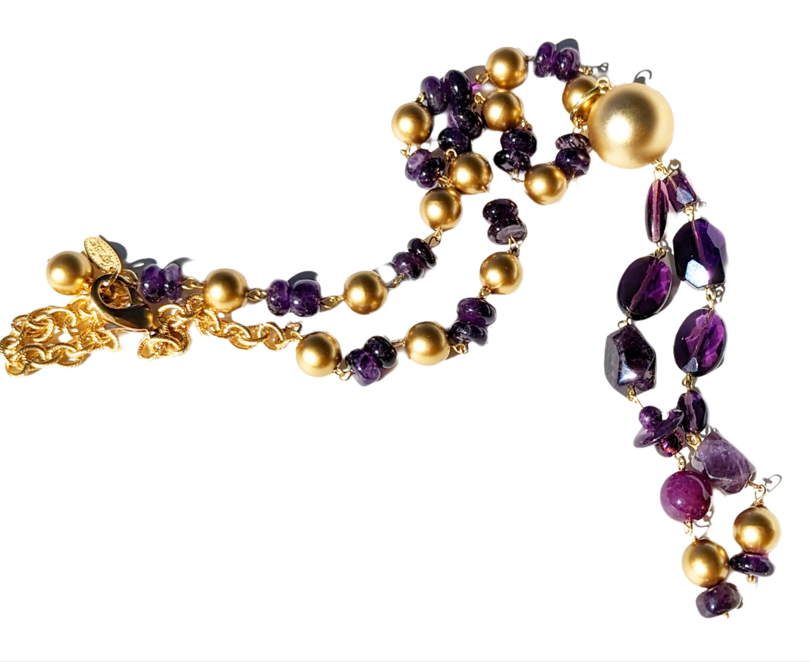 Purple   Gold Hand Linked Darling Necklace Gay Isber one of a kind USA