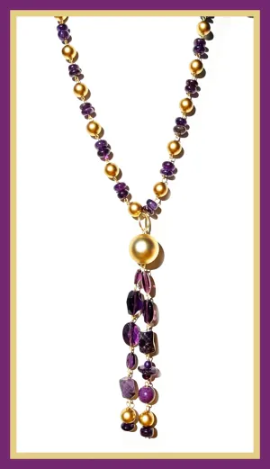 Purple   Gold Hand Linked Darling Necklace Gay Isber one of a kind USA