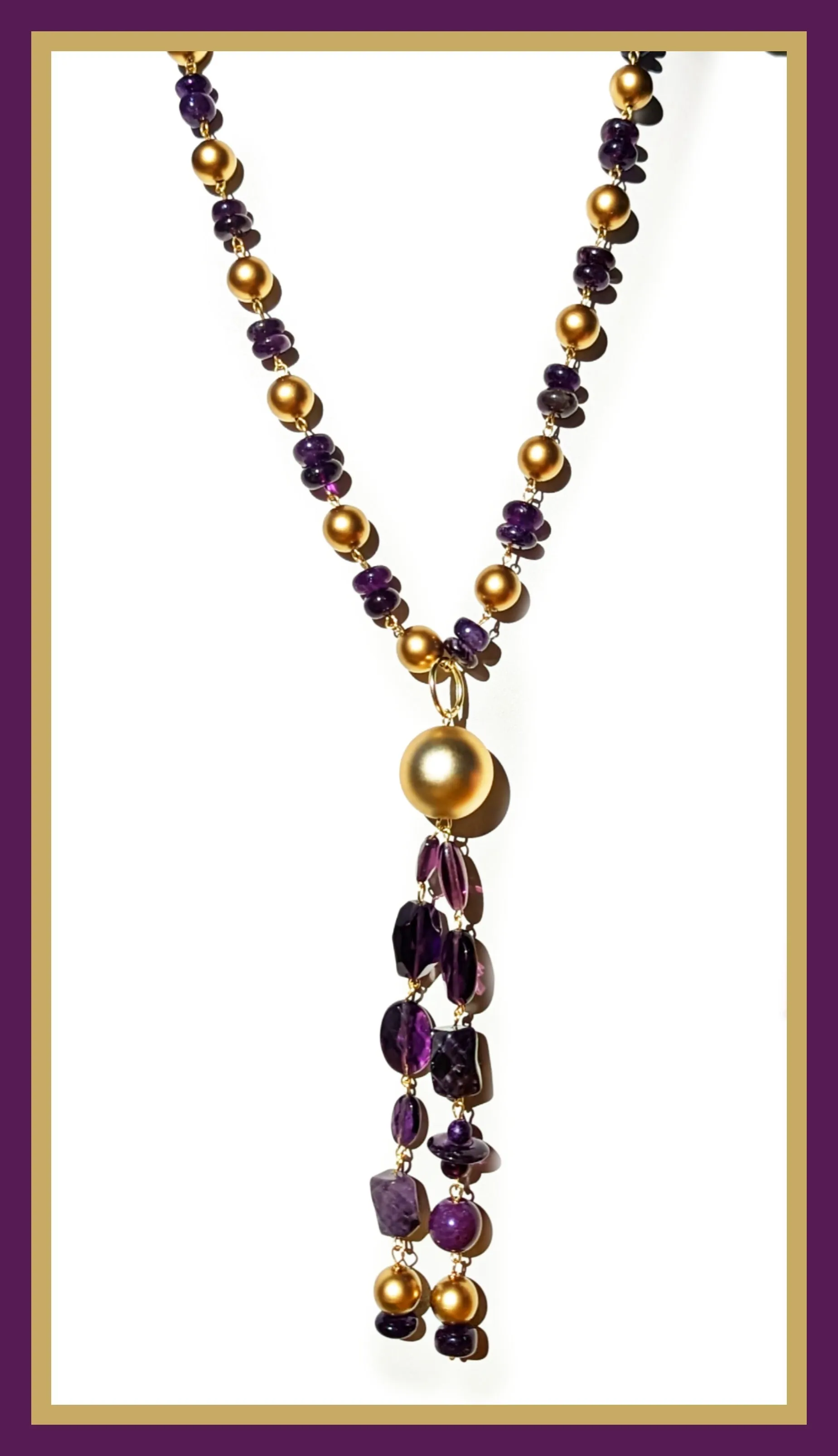 Purple   Gold Hand Linked Darling Necklace Gay Isber one of a kind USA