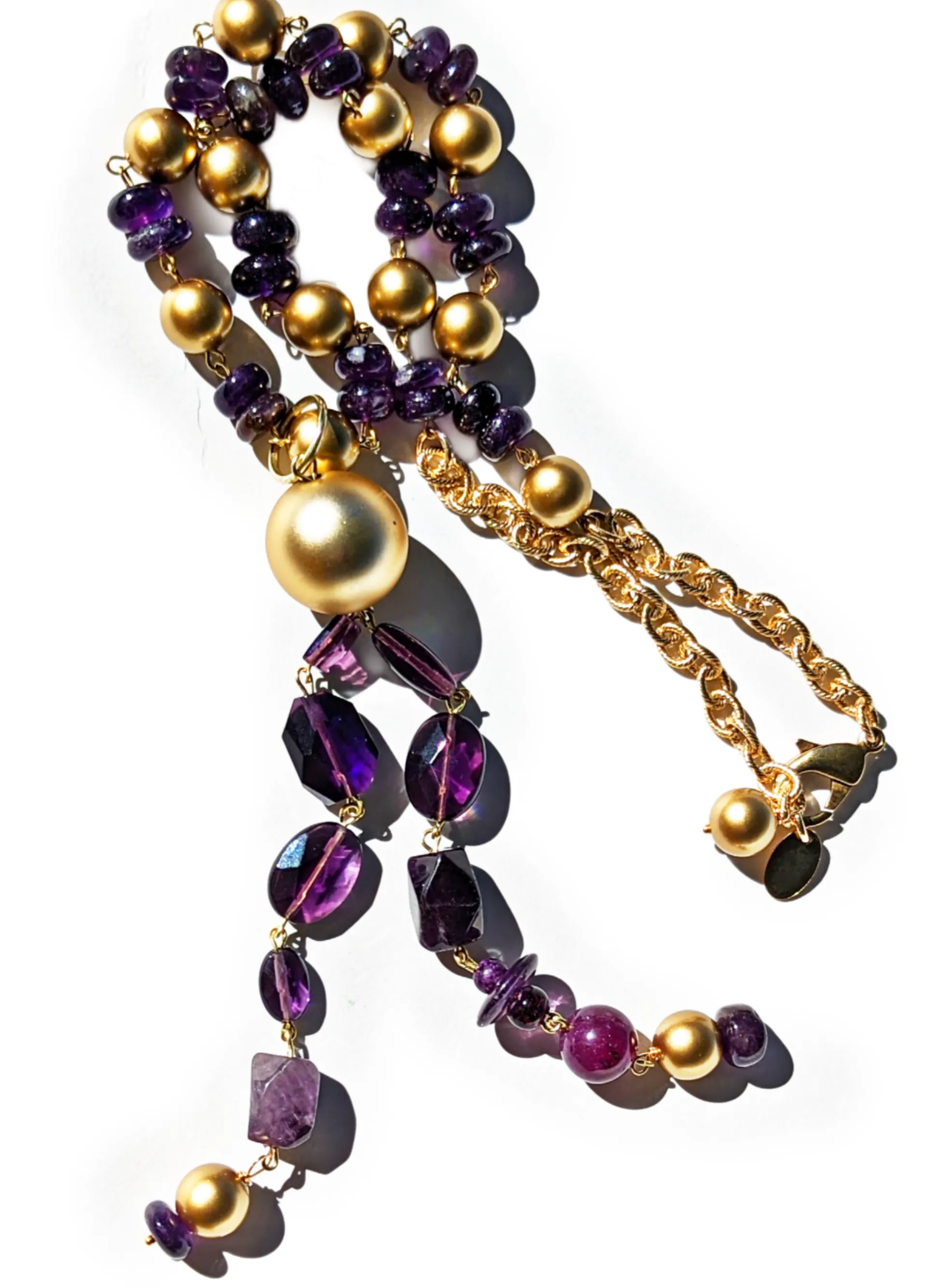 Purple   Gold Hand Linked Darling Necklace Gay Isber one of a kind USA