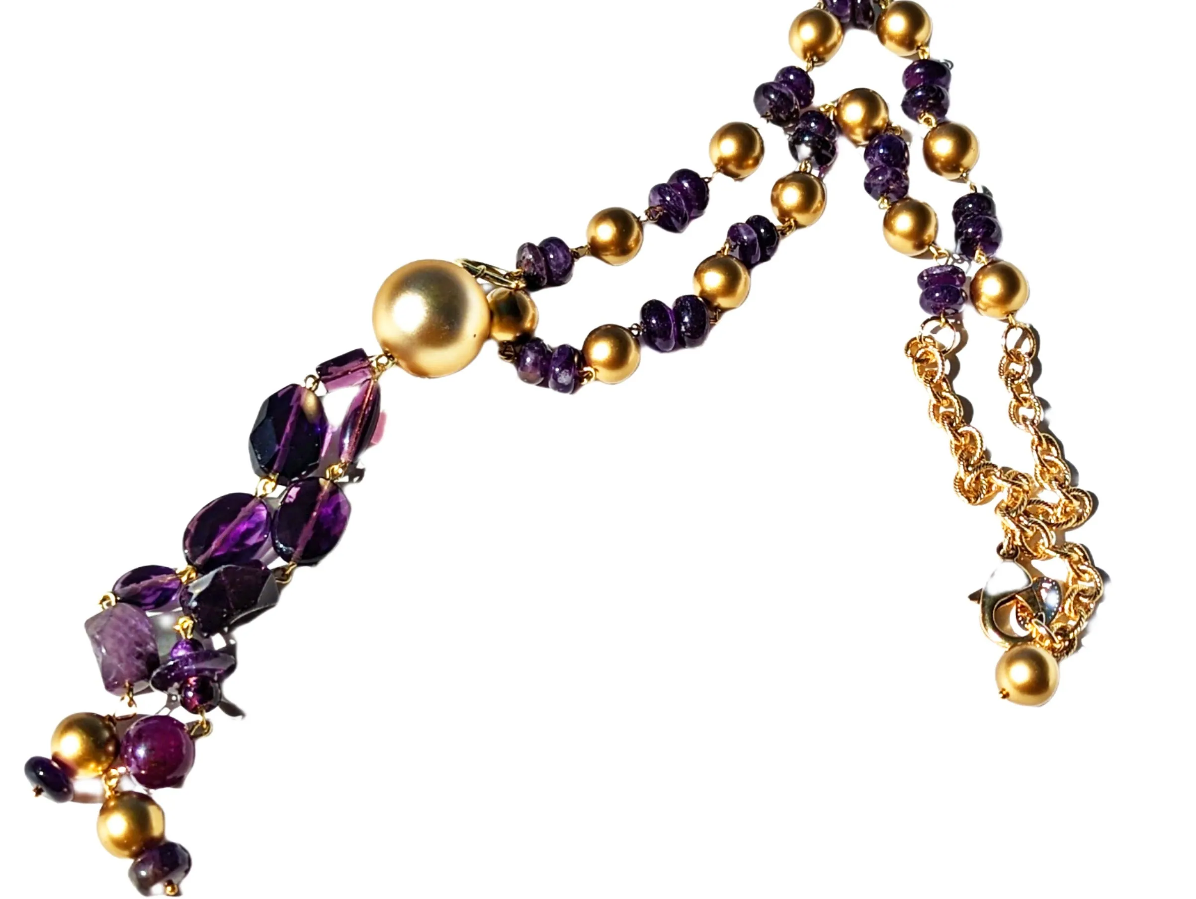 Purple   Gold Hand Linked Darling Necklace Gay Isber one of a kind USA